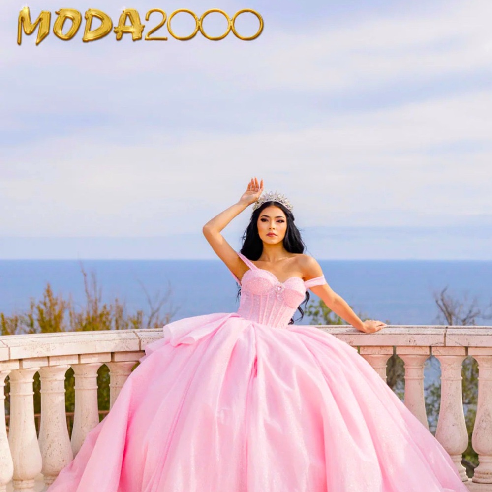 Sparkly pink quince dress with tail!